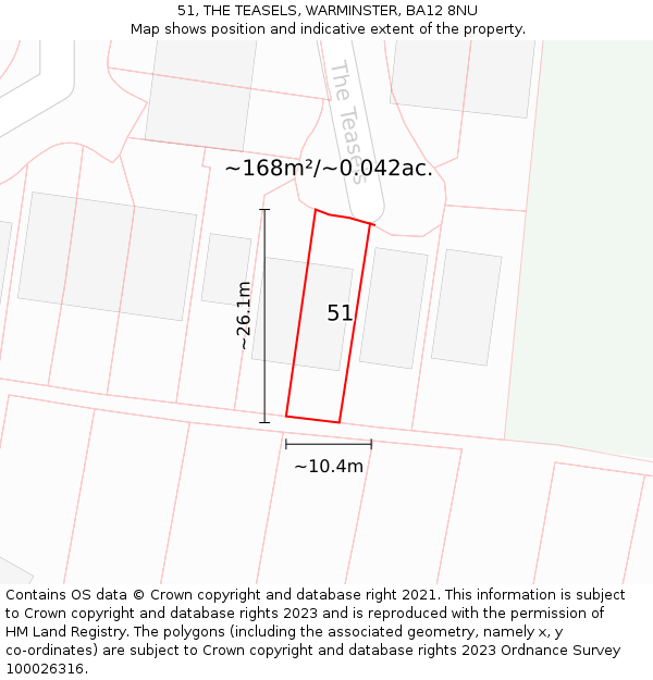 51, THE TEASELS, WARMINSTER, BA12 8NU: Plot and title map
