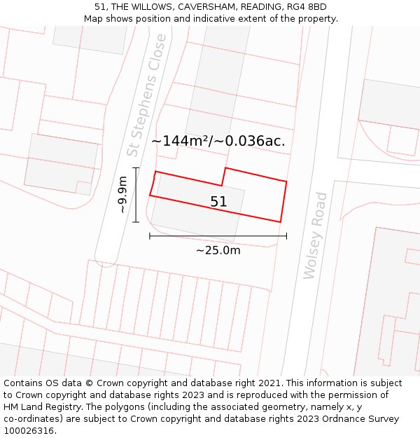 51, THE WILLOWS, CAVERSHAM, READING, RG4 8BD: Plot and title map