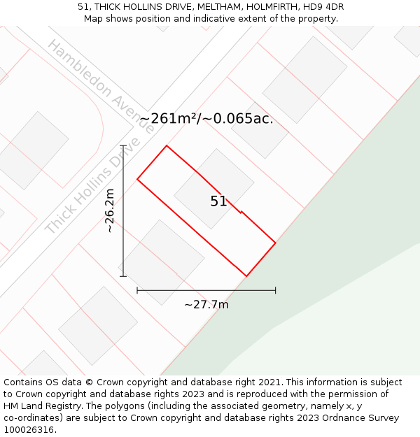 51, THICK HOLLINS DRIVE, MELTHAM, HOLMFIRTH, HD9 4DR: Plot and title map