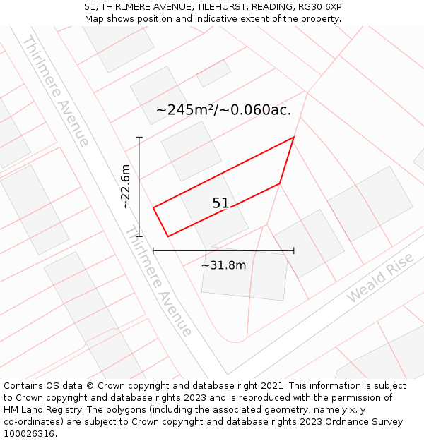 51, THIRLMERE AVENUE, TILEHURST, READING, RG30 6XP: Plot and title map