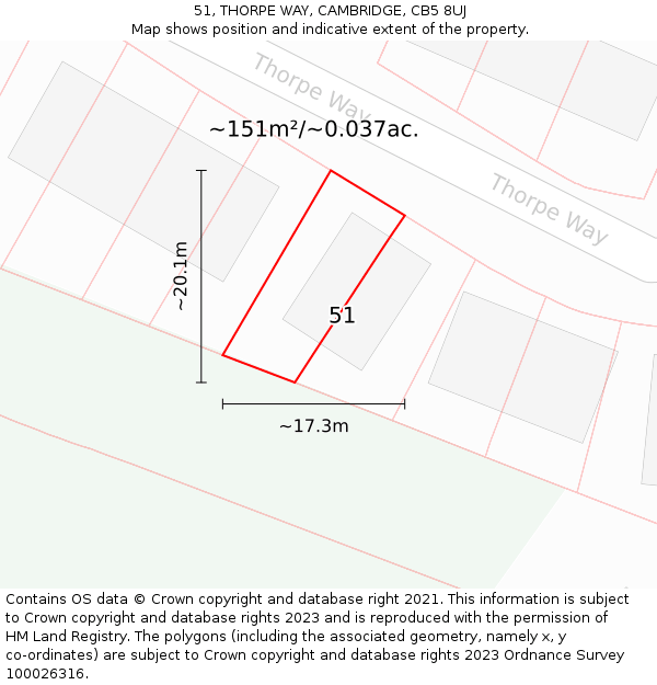 51, THORPE WAY, CAMBRIDGE, CB5 8UJ: Plot and title map