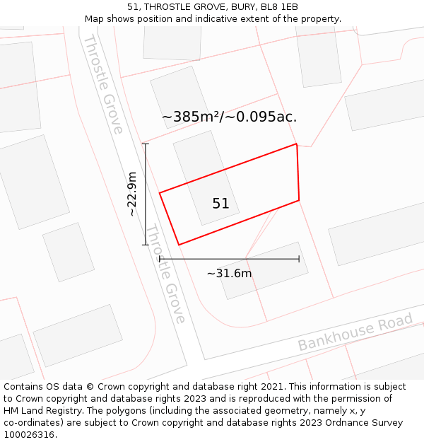 51, THROSTLE GROVE, BURY, BL8 1EB: Plot and title map