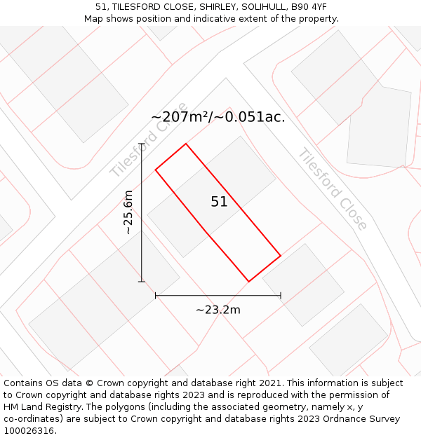 51, TILESFORD CLOSE, SHIRLEY, SOLIHULL, B90 4YF: Plot and title map