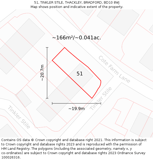 51, TINKLER STILE, THACKLEY, BRADFORD, BD10 8WJ: Plot and title map