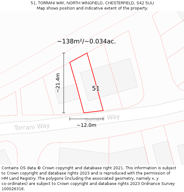 51, TORRANI WAY, NORTH WINGFIELD, CHESTERFIELD, S42 5UU: Plot and title map