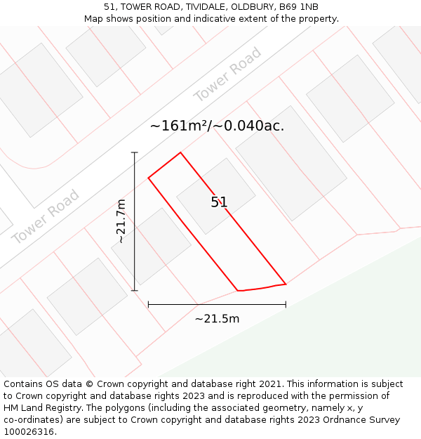 51, TOWER ROAD, TIVIDALE, OLDBURY, B69 1NB: Plot and title map