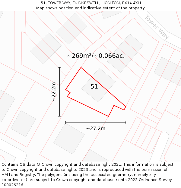 51, TOWER WAY, DUNKESWELL, HONITON, EX14 4XH: Plot and title map