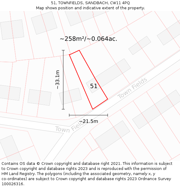 51, TOWNFIELDS, SANDBACH, CW11 4PQ: Plot and title map