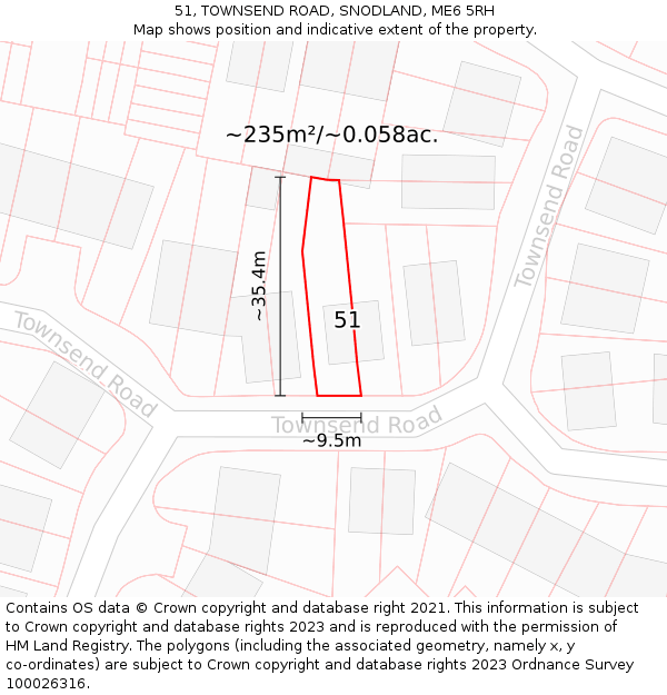 51, TOWNSEND ROAD, SNODLAND, ME6 5RH: Plot and title map