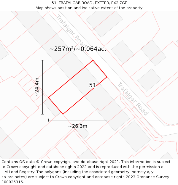51, TRAFALGAR ROAD, EXETER, EX2 7GF: Plot and title map