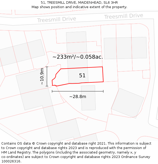 51, TREESMILL DRIVE, MAIDENHEAD, SL6 3HR: Plot and title map