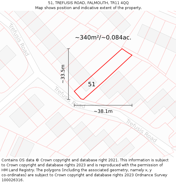 51, TREFUSIS ROAD, FALMOUTH, TR11 4QQ: Plot and title map
