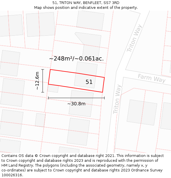 51, TRITON WAY, BENFLEET, SS7 3RD: Plot and title map