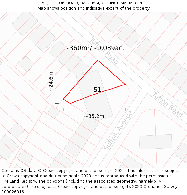 51, TUFTON ROAD, RAINHAM, GILLINGHAM, ME8 7LE: Plot and title map