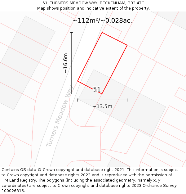 51, TURNERS MEADOW WAY, BECKENHAM, BR3 4TG: Plot and title map
