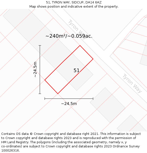 51, TYRON WAY, SIDCUP, DA14 6AZ: Plot and title map