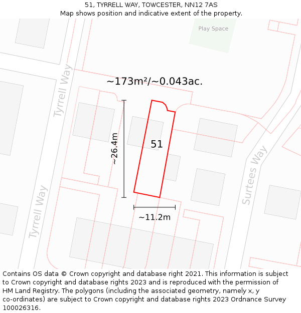 51, TYRRELL WAY, TOWCESTER, NN12 7AS: Plot and title map