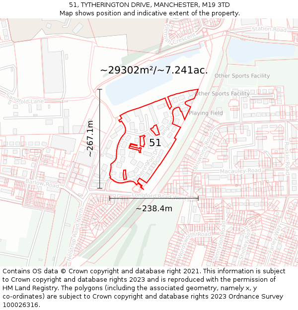 51, TYTHERINGTON DRIVE, MANCHESTER, M19 3TD: Plot and title map