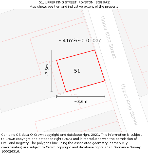 51, UPPER KING STREET, ROYSTON, SG8 9AZ: Plot and title map