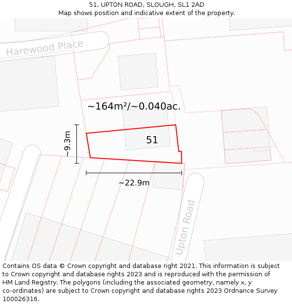 51, UPTON ROAD, SLOUGH, SL1 2AD: Plot and title map