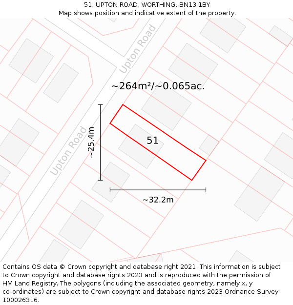 51, UPTON ROAD, WORTHING, BN13 1BY: Plot and title map