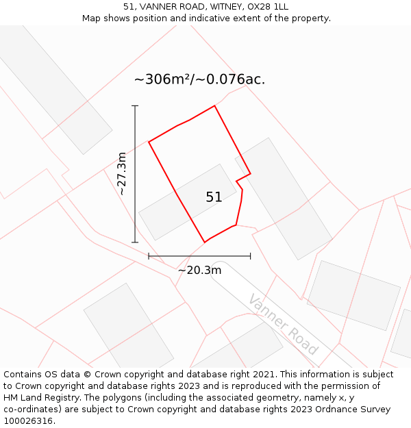 51, VANNER ROAD, WITNEY, OX28 1LL: Plot and title map