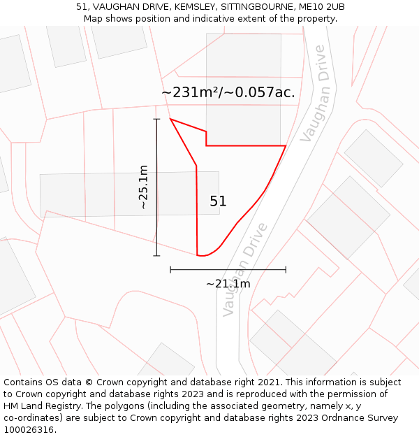 51, VAUGHAN DRIVE, KEMSLEY, SITTINGBOURNE, ME10 2UB: Plot and title map