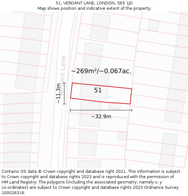 51, VERDANT LANE, LONDON, SE6 1JD: Plot and title map
