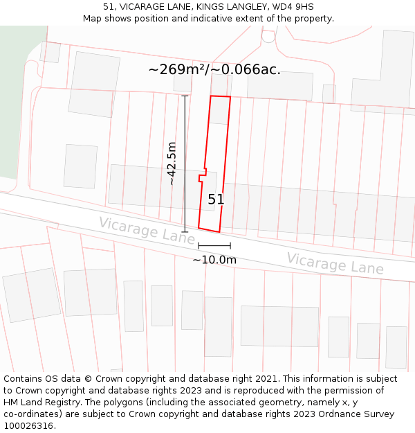 51, VICARAGE LANE, KINGS LANGLEY, WD4 9HS: Plot and title map