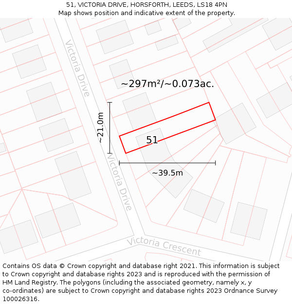 51, VICTORIA DRIVE, HORSFORTH, LEEDS, LS18 4PN: Plot and title map