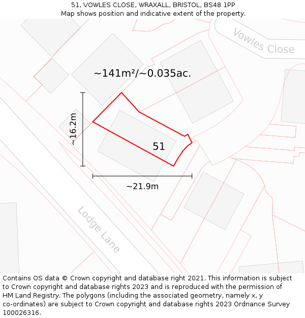 51, VOWLES CLOSE, WRAXALL, BRISTOL, BS48 1PP: Plot and title map