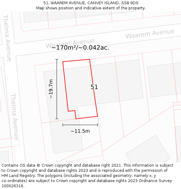 51, WAAREM AVENUE, CANVEY ISLAND, SS8 9DS: Plot and title map