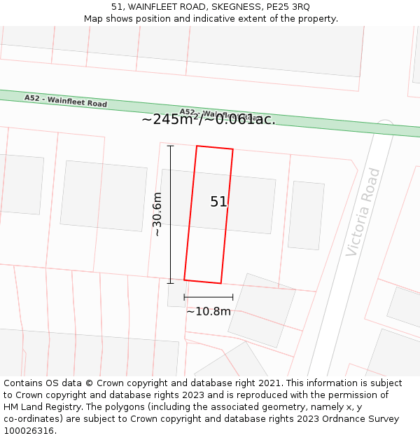51, WAINFLEET ROAD, SKEGNESS, PE25 3RQ: Plot and title map