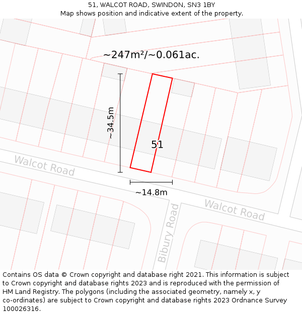 51, WALCOT ROAD, SWINDON, SN3 1BY: Plot and title map