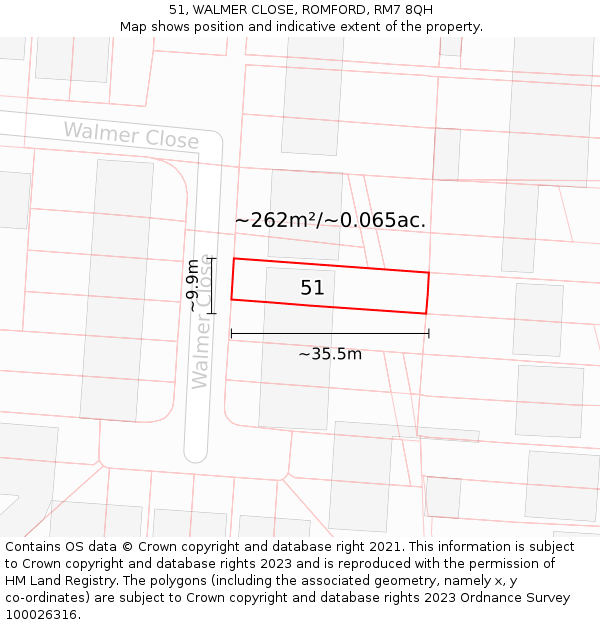 51, WALMER CLOSE, ROMFORD, RM7 8QH: Plot and title map