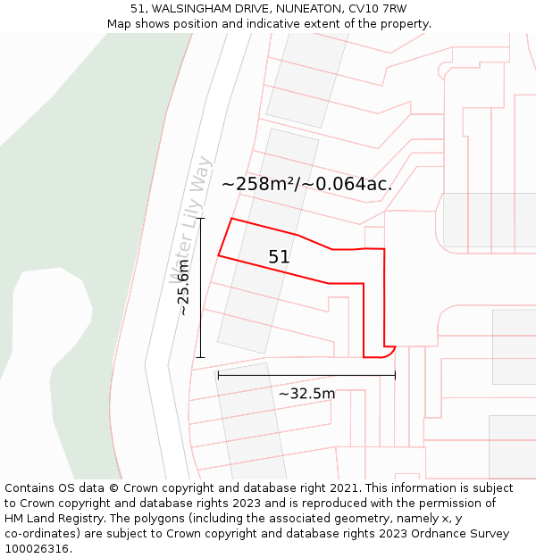 51, WALSINGHAM DRIVE, NUNEATON, CV10 7RW: Plot and title map
