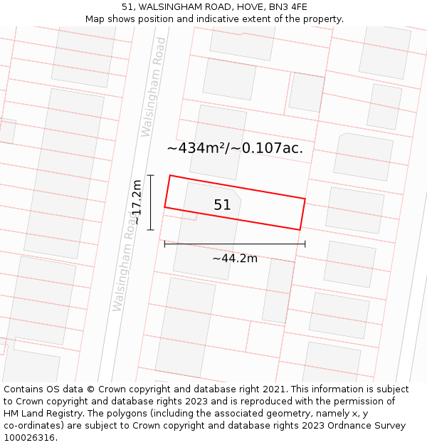 51, WALSINGHAM ROAD, HOVE, BN3 4FE: Plot and title map