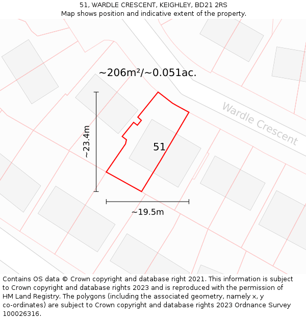 51, WARDLE CRESCENT, KEIGHLEY, BD21 2RS: Plot and title map