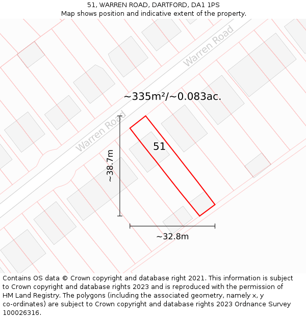 51, WARREN ROAD, DARTFORD, DA1 1PS: Plot and title map