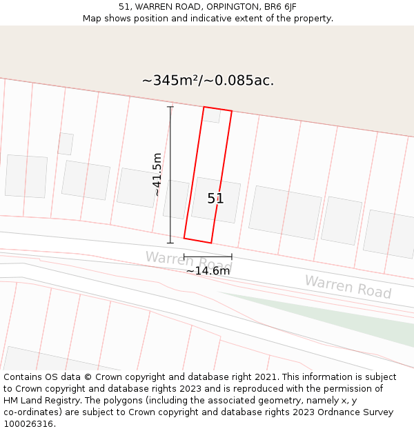 51, WARREN ROAD, ORPINGTON, BR6 6JF: Plot and title map