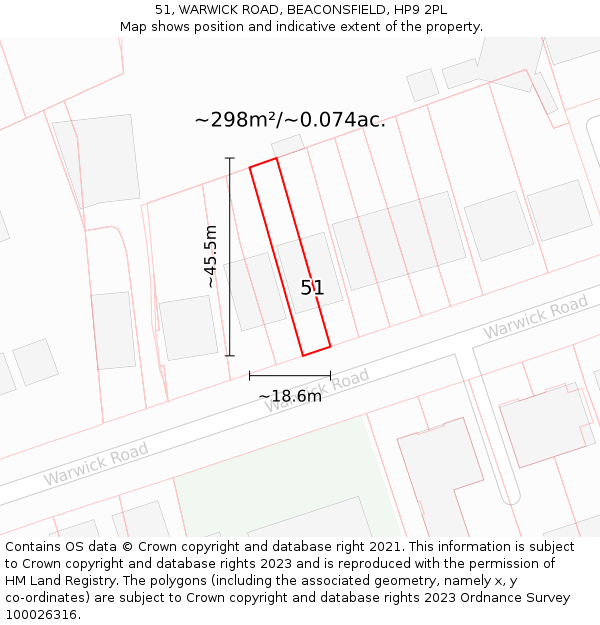 51, WARWICK ROAD, BEACONSFIELD, HP9 2PL: Plot and title map