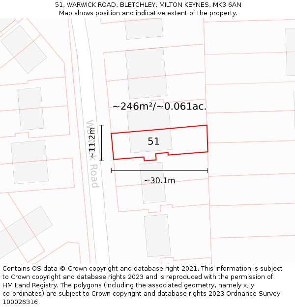 51, WARWICK ROAD, BLETCHLEY, MILTON KEYNES, MK3 6AN: Plot and title map