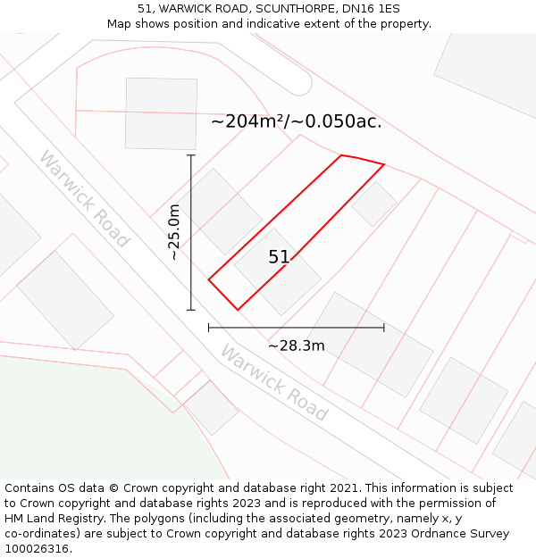 51, WARWICK ROAD, SCUNTHORPE, DN16 1ES: Plot and title map