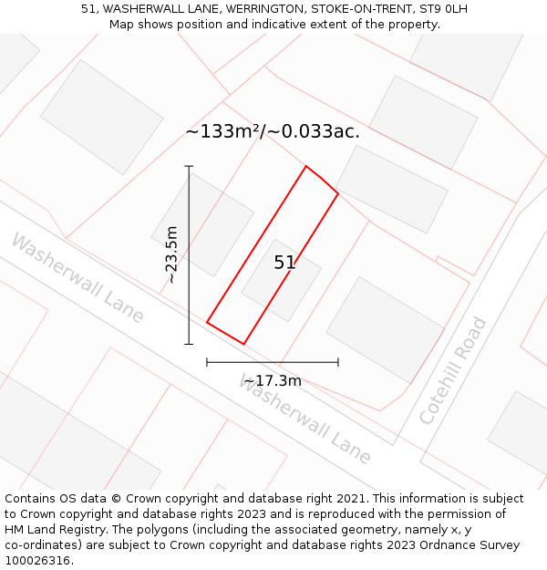 51, WASHERWALL LANE, WERRINGTON, STOKE-ON-TRENT, ST9 0LH: Plot and title map