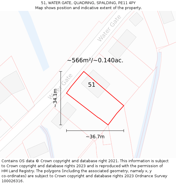 51, WATER GATE, QUADRING, SPALDING, PE11 4PY: Plot and title map