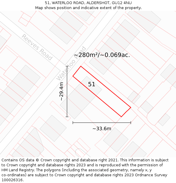 51, WATERLOO ROAD, ALDERSHOT, GU12 4NU: Plot and title map
