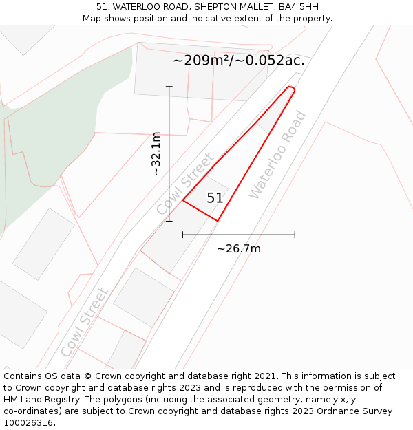 51, WATERLOO ROAD, SHEPTON MALLET, BA4 5HH: Plot and title map