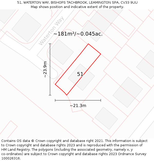 51, WATERTON WAY, BISHOPS TACHBROOK, LEAMINGTON SPA, CV33 9UU: Plot and title map