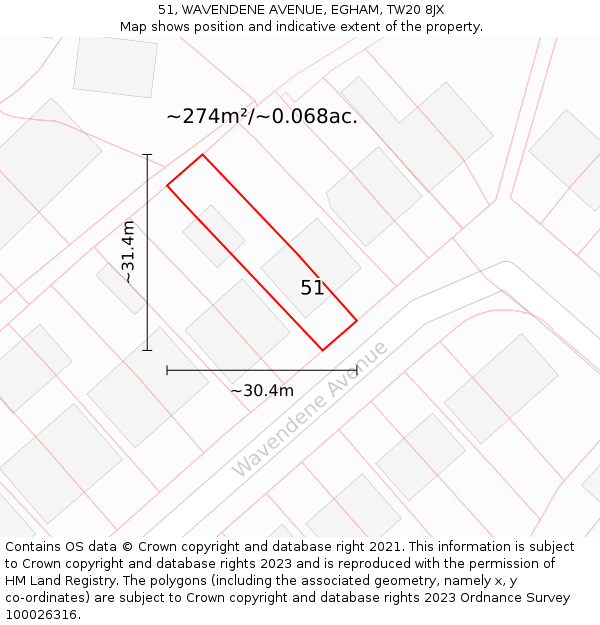 51, WAVENDENE AVENUE, EGHAM, TW20 8JX: Plot and title map