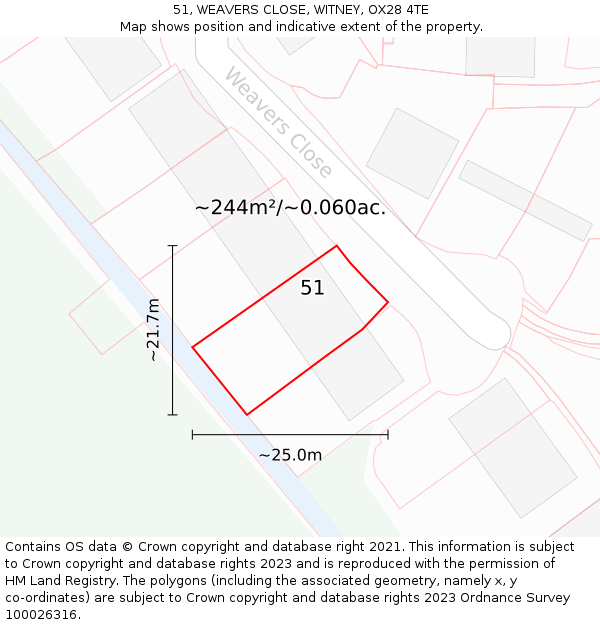 51, WEAVERS CLOSE, WITNEY, OX28 4TE: Plot and title map